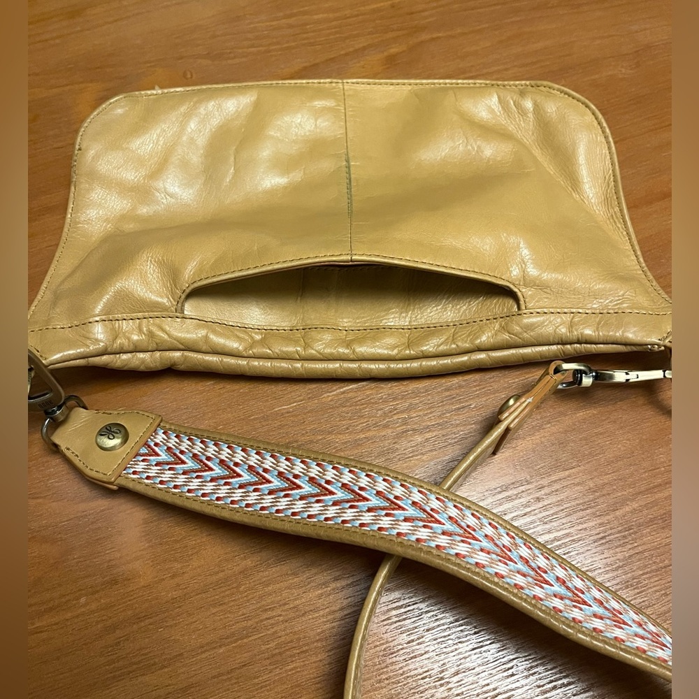 HOBO • Leather Crossbody Bag • Tan w/ Wide Woven Strap • Card Slots - Picture 8 of 8